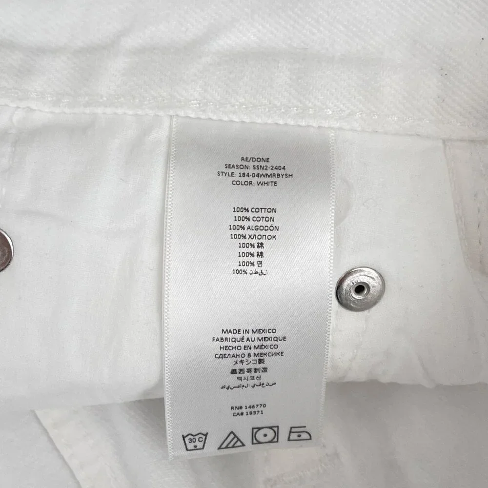 Re/Done Button Fly Mid-Rise Boy Shorts White Rigid Denim Womens 32‎ NWT - Picture 10 of 16